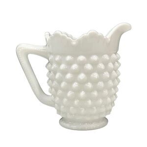 Fenton Milk Glass 4” Creamer Pitcher White Dotted Ruffled Edges Hobnail Vintage